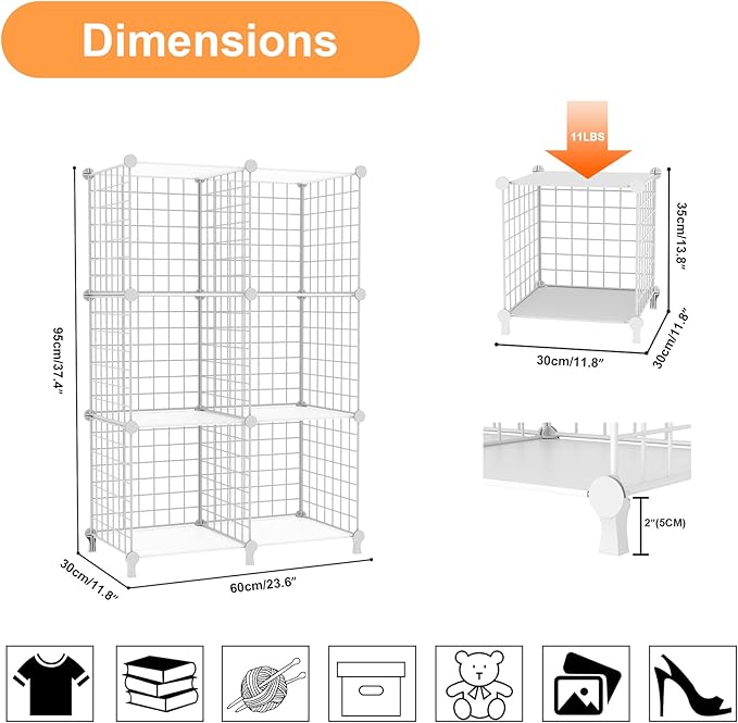 AWTATOS 6 Cube Storage Wire Closet Organizers DIY Stackable Storage Shelves Bookcase Cabinet for Home Office, White