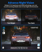 Dash Cam Front and Rear, 1080P Dash Camera for Cars, 3 Channel Car Camera Front Rear and Inside with 32GB Card, Loop Recordin