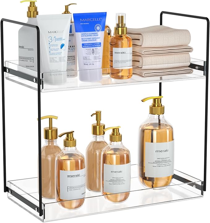 Bathroom Countertop Organizer, 2 Tier Acrylic Tray Vanity Counter Skincare Organizer Shelf, Home Storage Holder for Lotion Ma