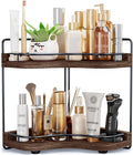 2-Tier Corner Bathroom Counter Organizer with Embedded Screw Holes, Secure & Stable Wood Vanity Shelf for Makeup and Skincare