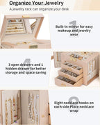 AKOZLIN 4-Tier Jewelry Box Leather Jewelry Storage Organizer with 3 Drawers Lockable for Women Girls Ring Necklace Earring Br