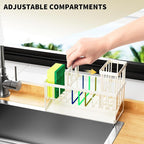 Cisily Off White Sponge Holder for Kitchen Sink, Sink Caddy Organizer with High Brush Holder, Kitchen Countertop Rustproof 30