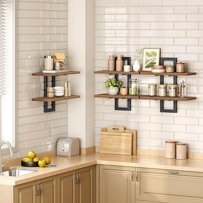 HOOBRO Floating Shelves, 15 Inch Wall Shelf Set of 3, Wall Mounted Storage Shelves 2-Tier, Hanging Bathroom Shelves, for Livi