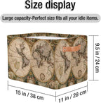 Globe Travel World Map Storage Basket Collapsible Cloth Storage Cube Basket Bins Organizer with Handles Rectangular Large Toy