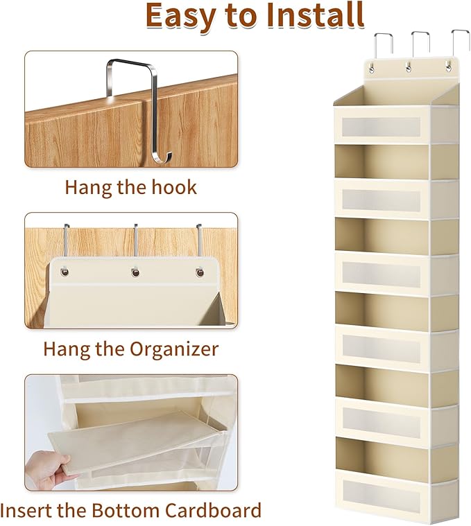 Over The Door Organizer with 6 Large Pockets, Over the Door Storage 12 Side Pockets, Hanging Door Organzier 44 lb Load Behind