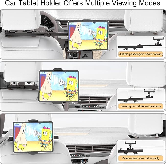Headrest Tablet Holder for Car Accessories, Crafted from aircraft-grade aluminum，Universal Car Tablet Mount with 22'' Extendsion Arm Car Seat Mount for iPad, Galaxy, Fire HD or 4.7-12.9” Tablets