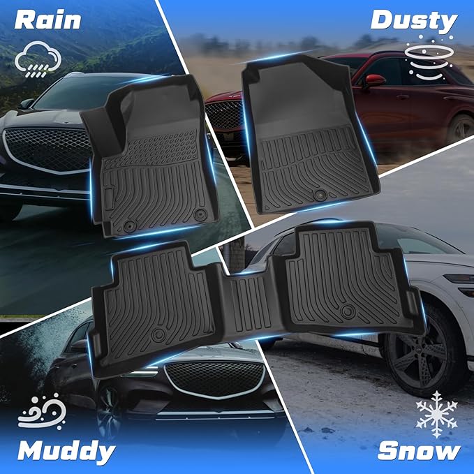 Sunsdrew Floor Mats for 2021-2026 Kia Seltos Accessories, All Weather Floor Liners 1st & 2nd Row Car Mats TPE Rubber Raised Edge