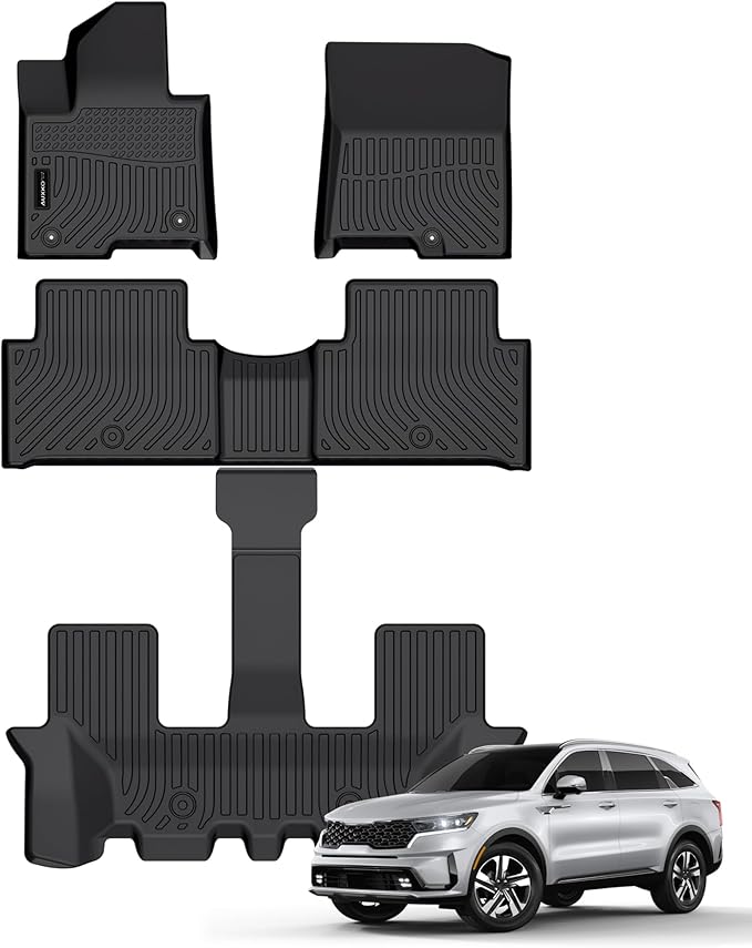Auxko All Weather Floor Mats Fit for Kia Sorento Hybrid 2026 2025-2021(Include PHEV 22-26) TPE Rubber Liners Sorento Hybrid Accessories Set All Season Odorless Anti-Slip Floor Mats