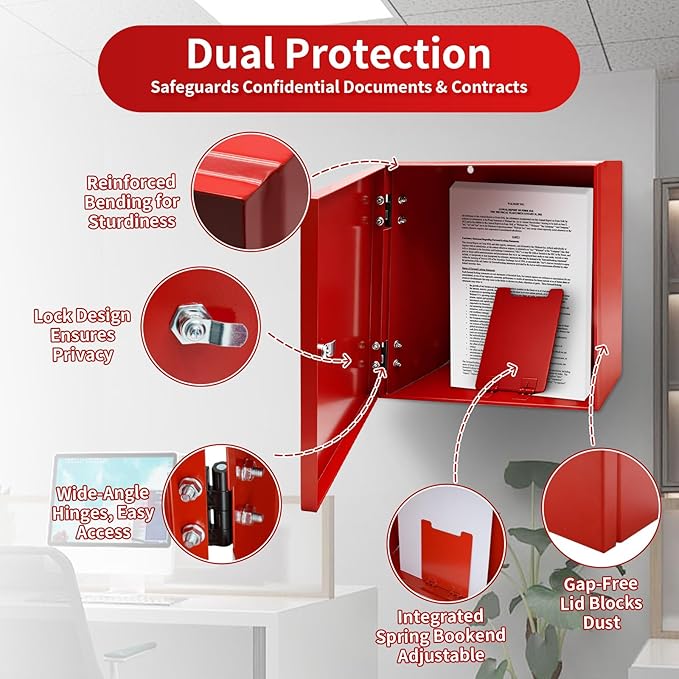 System Record Documents Enclosure, 13.8 X 13.8 Inch Fire Box for Documents, System File Cabinet Locking Document Storage for 