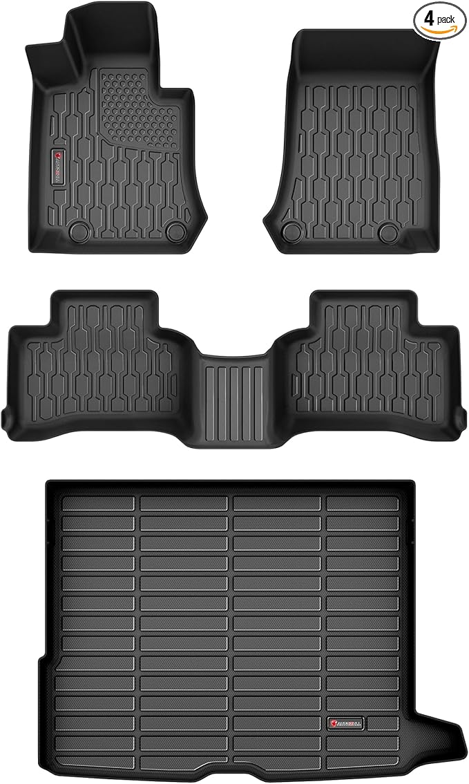 Floor Mats & Cargo Liner Compatible with 2016-2022 Mercedes Benz GLC Cargo Mat, Full Set All Weather Protection 1st, 2nd Row Car Liners & Trunk Mat, Black