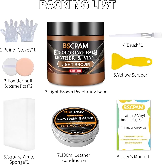 Light Brown Leather Recoloring Balm with 100ml Mink Oil,Leather Couch Scratch Remover,Leather Repair kit for Vinyl Furniture 