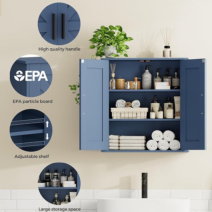 Homleke Bathroom Wall Cabinet, Over Toilet Storage Cabinet with Barn Doors and Adjustable Shelves, 3-Tier Medicine Cabinet Wa