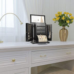 Emfogo Jewelry Box for Women, Rustic Wooden Jewelry Boxes & Organizers with Mirror, 4 Layer Jewelry Organizer Box Display for