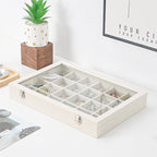 Coward Jewelry Organizer Box, Beige Velvet 24 Grids Ring Earring Jewelry Display Tray Case with Transparent Glass Lid for Hom