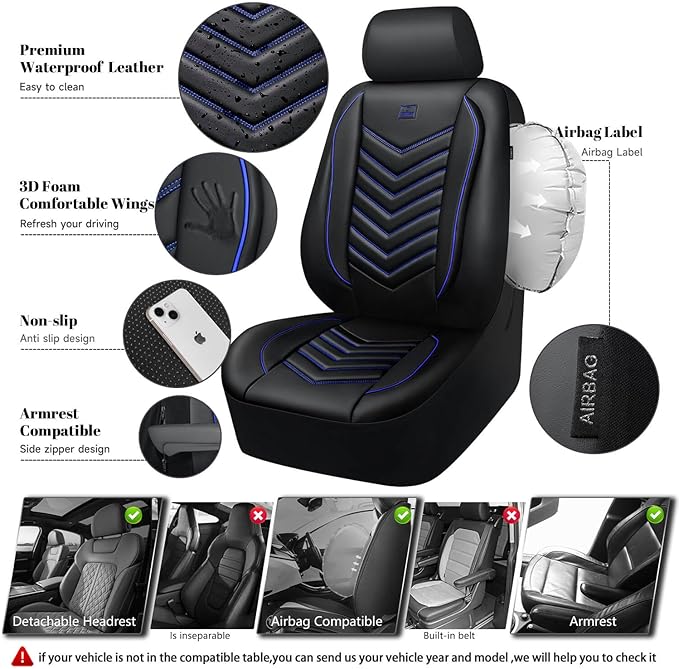 CAR PASS 3D Foam Faux Leather Car Seat Covers Front Seats,Waterproof Leather Front Seat Cover for Car,Universal Fit for SUV T