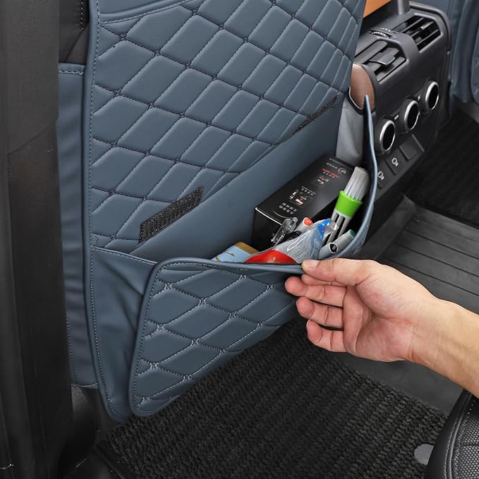 Seat Back Protector + Large Capacity Pocket Storage Organizer,Preventing the Impact of Children Stepping on the Seat Backrest (Blue)