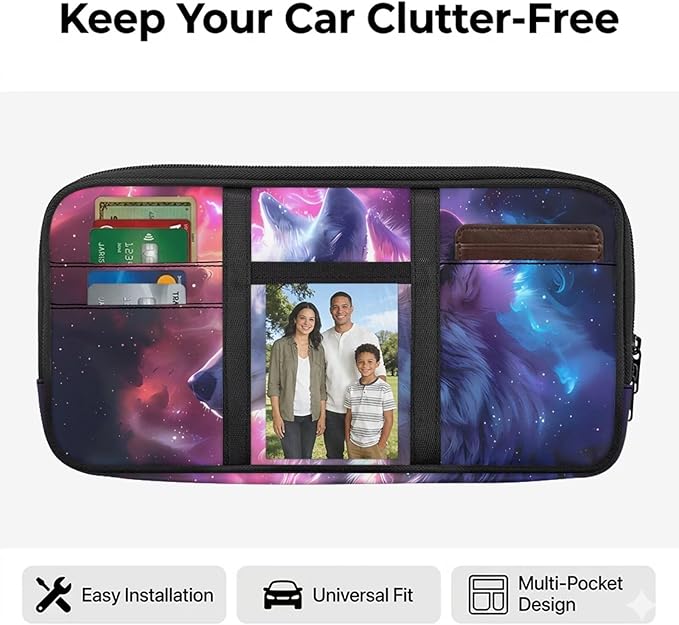 Wolves Car Sun Visor Bag Vehicle Visor Storage Pouch Fits Most Cars,Suvs,Jeeps,Trucks Auto CD Holder with Multi-Pocket