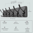 Dseap Coat Rack Wall Mounted - 24" Long 6 Tri Hooks, Heavy Duty Wooden Wall Coat Hanger Coat Hook for Clothes Hat Jacket Clot