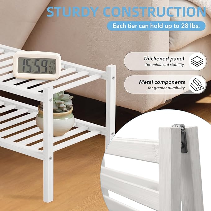 2 Tier Bamboo Shoe Rack Storage Organizer for Closet, Multifunctional Stackable Free Standing Shoe Shelf Organizer for Small 