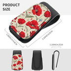 Sunglasses Holder for Car Visor, PU Leather Glasses Clip Organizer, Cute Magnetic Eyeglass Holder for Vehicle Sun Visor, Car Interior Accessory for Women & Men Red Poppy Flowers