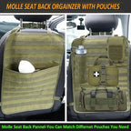 Tactical Seat Back Organizer, Od Green Molle Seat Covers, Tactical Car Vehicle Panel with Pouches for Truck Seat Back Organizers