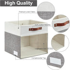 Bagnizer Storage Cubes, 4 Pack Linen Foldable Storage Bins (13 x 13 inch) with Clear Window and 2 Handles, Closet Organizers 