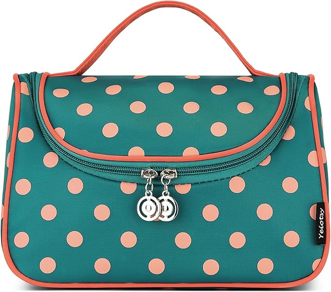 Yeiotsy Travel Cosmetic Bag for Women – Polka Dot Makeup Bag Organizer & Hanging Toiletry Bag
