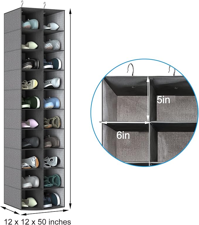 coastal rose Hanging Shoe Organizer for Closet, 20 Sections Hanging Closet Organizer and Storage Shelves, Space Saving Shoe R
