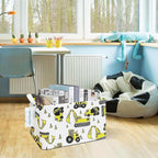 LANGYASHAN Rectangular Storage Bin Collapse Canvas Fabric Cartoon Storage Basket with Handles for Organizing Home Kitchen Boy