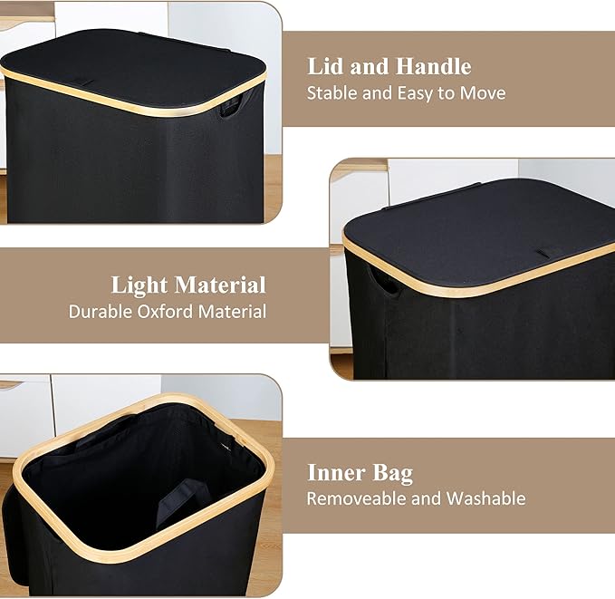 iEGrow Laundry Hamper with Lid, 110L Large Laundry Hamper with Handle and Lid, Collapsible Clothes Basket Organizer with Remo