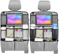 2PCS Car Seat Back Organizer, Waterproof Vehicle Storage Bag with Touch Screen Tablet Holder & 9 Pockets, Auto Kick Mats Back Seat Protector for Kids, Universal Travel Accessories (Gray/Large)