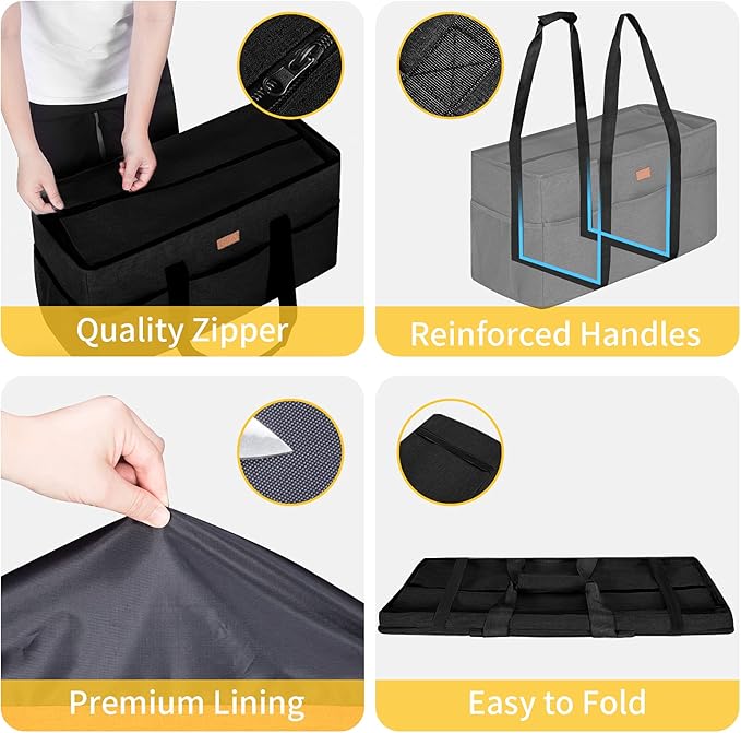 LHZK Stand Up Extra Large Utility Tote Bag with Lid, Utility Tote Bag with Metal Wire Frame and the Sides Rinforced, Reusable