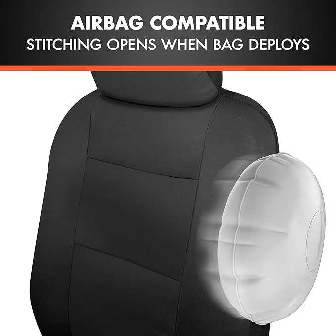 BDk Faux Leather Car Seat Cover Full Set - Front & Rear Split Bench Black Seat Covers For SUV & Truck Seat Covers, Airbag Com