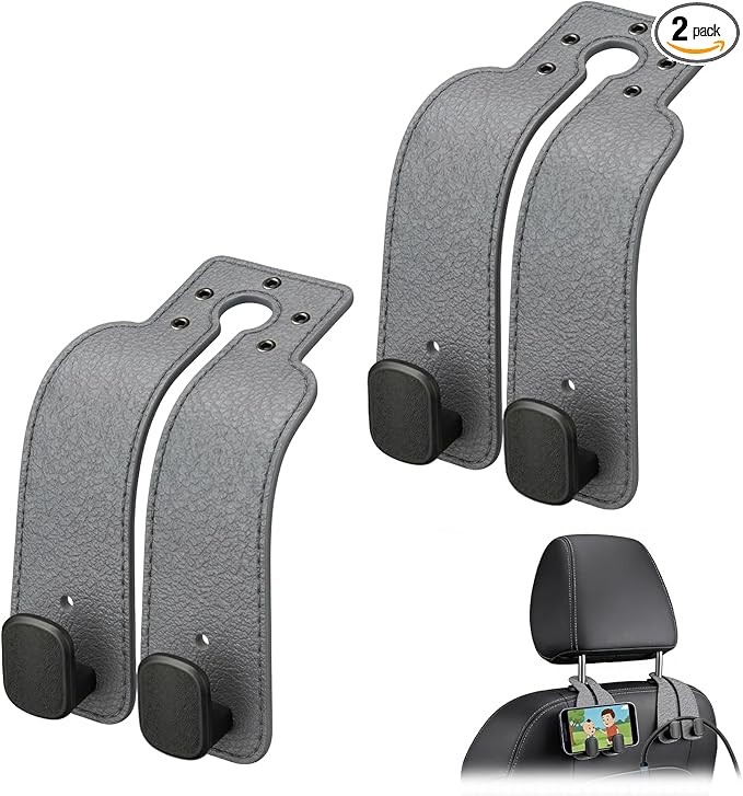 2 Pack Car Seat Back Double Hook, Headrest Hooks for Car, 2026 New Car Seat Back Organizer Storage Hook for Handbag, Purse, Coat Bags, and Accessories