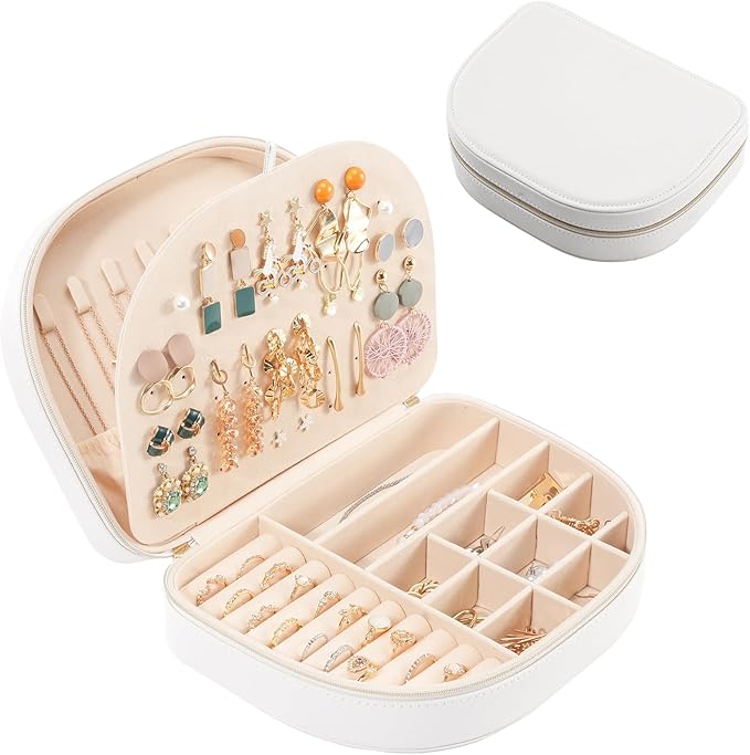 ProCase Travel Size Jewelry Box, Large Portable Seashell-Shaped Jewelry Case, 2 Layer Jewelry Organizer in PU Leather for Wom