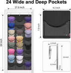 BiCINE Hat Rack for Baseball Caps, 24 Pocket Over the Door Hat Organizer with 3 Hooks, Hat Holder for Door with Large Clear P