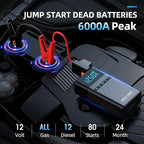 10-in-1 Portable Car Battery Jump Starter with Air Compressor, 6000A 160PSI Portable Car Jumper Starter (All Gas 12L