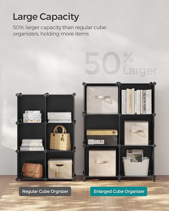 SONGMICS 6 Cube Storage Organizer, Modular Bookshelf, DIY Closet Organizers and Storage, Plastic Stackable Shelves, 14.6 x 13