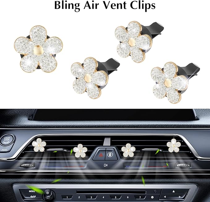 ARTILAURA 11 PCS Bling Car Accessories Set for Women Steering Wheel Covers Butterfly Hanging Seat Belt Cover Cute Air Vent Clips Coasters Glitter Diamond AUTO Interior kit (White)
