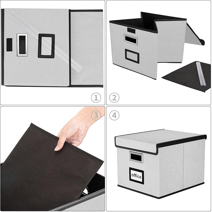 Huolewa File Organizer Box with Lid, Collapsible File Folder Organizer for Office Document Storage, Filing Box with Plastic S
