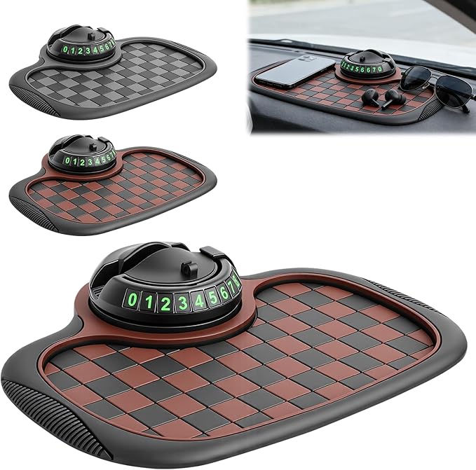 Multifunction Car Anti Slip Mat, 360° Rotatable Phone Holder Dashboard Pad with Temporary Parking Number, Organizer for Phone