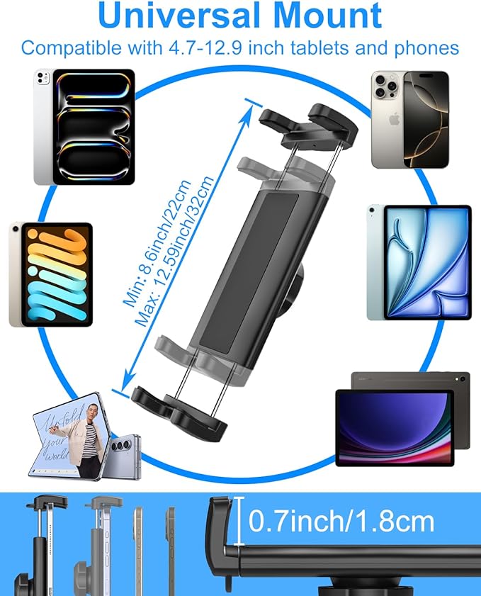for iPad Holder for Car Back Seat, [Metal Telescopic Arm] Car Tablet Holder Back Seat for Kids, Headrest Tablet Mount for iPad Pro 12.9 Air Mini, Galaxy tab, 4-13" Tablets & Phones
