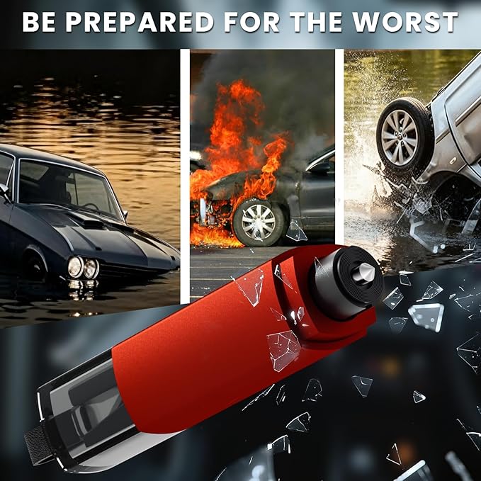 4PCS Window Breaker Seatbelt Cutter Car Safety Hammer, 2-in-1 Glass Breaker and Seat Belt Cutter with Test Glass, Underwater 