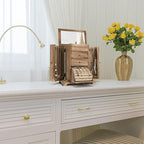 Emfogo Jewelry Box for Women, Rustic Wooden Jewelry Boxes & Organizers with Mirror, 4 Layer Jewelry Organizer Box Display for
