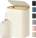Lifewit 80L Laundry Basket with Lid, Clothes Hampers for Laundry with Bamboo Handles and 1 Removable Bag, Large Foldable Laun
