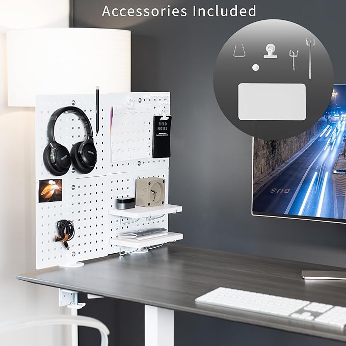 VIVO Steel Clamp-on Desk Pegboard, 24 x 20 inch Privacy Panel, Magnetic Peg Board, Office Accessory Organizer, Above or Under