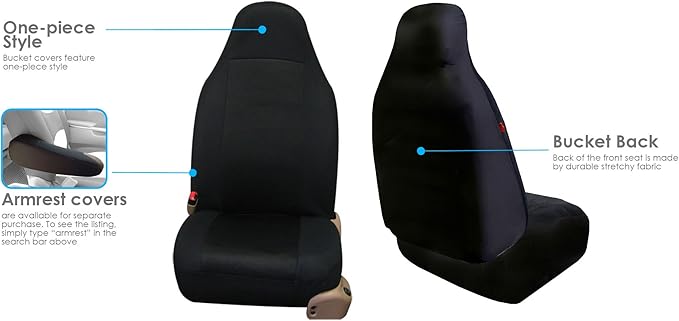FH Group All Purpose Flat Cloth Car Seat Covers for Bucket Seats, 2 Piece Universal Fit, Washable Seat Covers for SUV, Sedan,