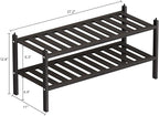 Dranixly Shoe Rack, 2-Tier Bamboo Stackable Shelf Storage Organizer, Stand for Closet, Entryway and Hallway （Black）