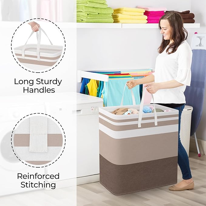 StorageRight Large Collapsible Laundry Basket Hamper with Easy Carry Handles，Freestanding Clothes Hampers for Laundry, Bedroo