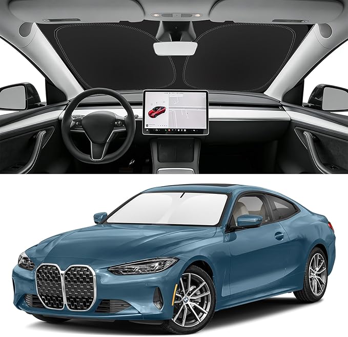 Custom Fit Windshield Sun Shade for BMW 4-Series 2021-2026, Blocks UV & Heat, Front Window Sunshade Accessorie, Easy Fold & Store Keep Your Car Cooler